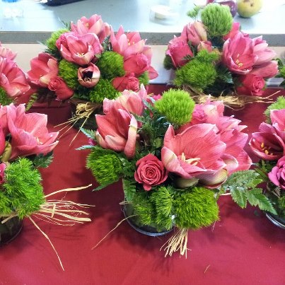 Green Dianthus Balls with Amaryllis and Roses